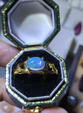 天然水晶欧泊戒指女925银镀黄金镶嵌轻奢日韩竹节款活口可调节