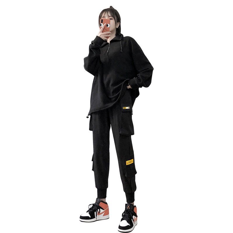 束脚工装裤女裤宽松bf黑色运动裤子 优乐叮休闲裤