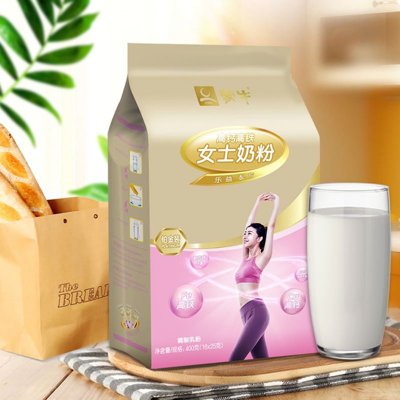 俊山食品专营店蒙牛铂金装女士牛奶粉高钙高铁成人女大学生冲饮营养早餐400g*21