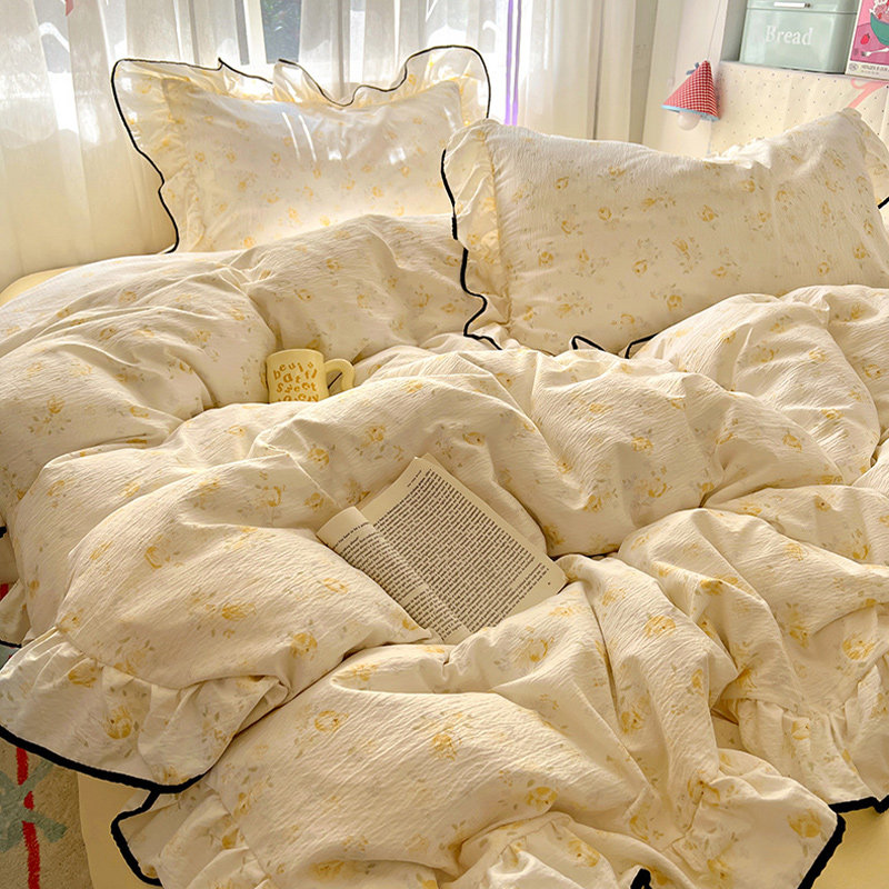 公主风花边床上四件套纯棉全棉2025新款双层纱床单被套宿舍三件套