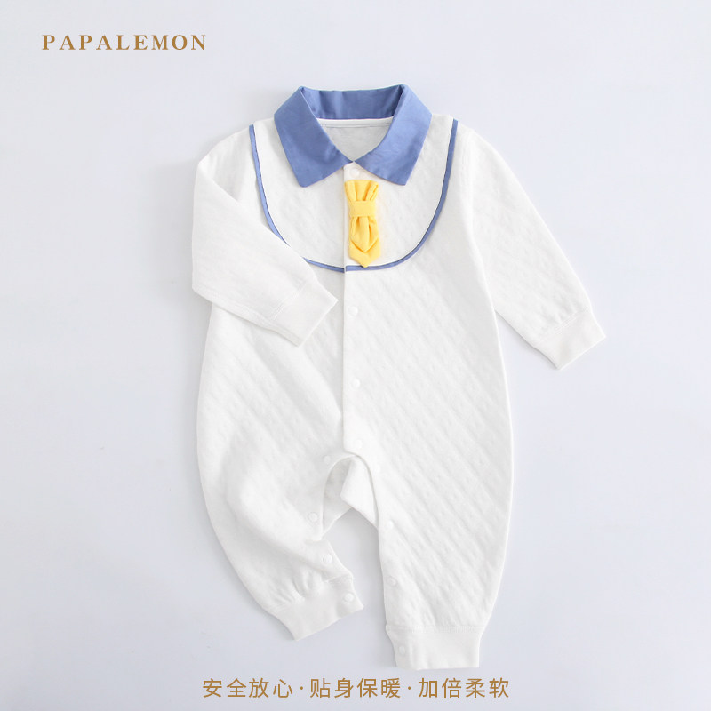 秋冬0-2岁男宝宝1婴儿夹棉外出服 papalemon母婴连身衣/爬服/哈衣