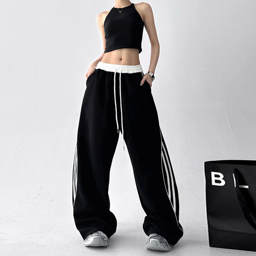 春秋季爆款休闲裤女2026美式复古直筒潮牌街舞运动百搭阔腿弯刀裤 - 图2