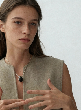 小众设计复古黑玛瑙水滴项链耳环女新款潮大号夸张黑色椭圆形