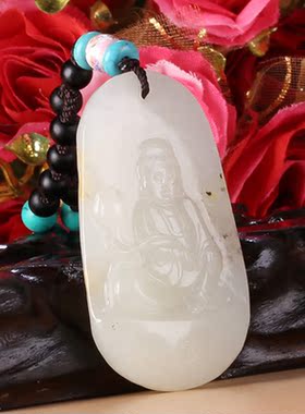 和田玉白玉观音玉牌玉坠男士玉石礼品18.39克贵圈珠宝玉器