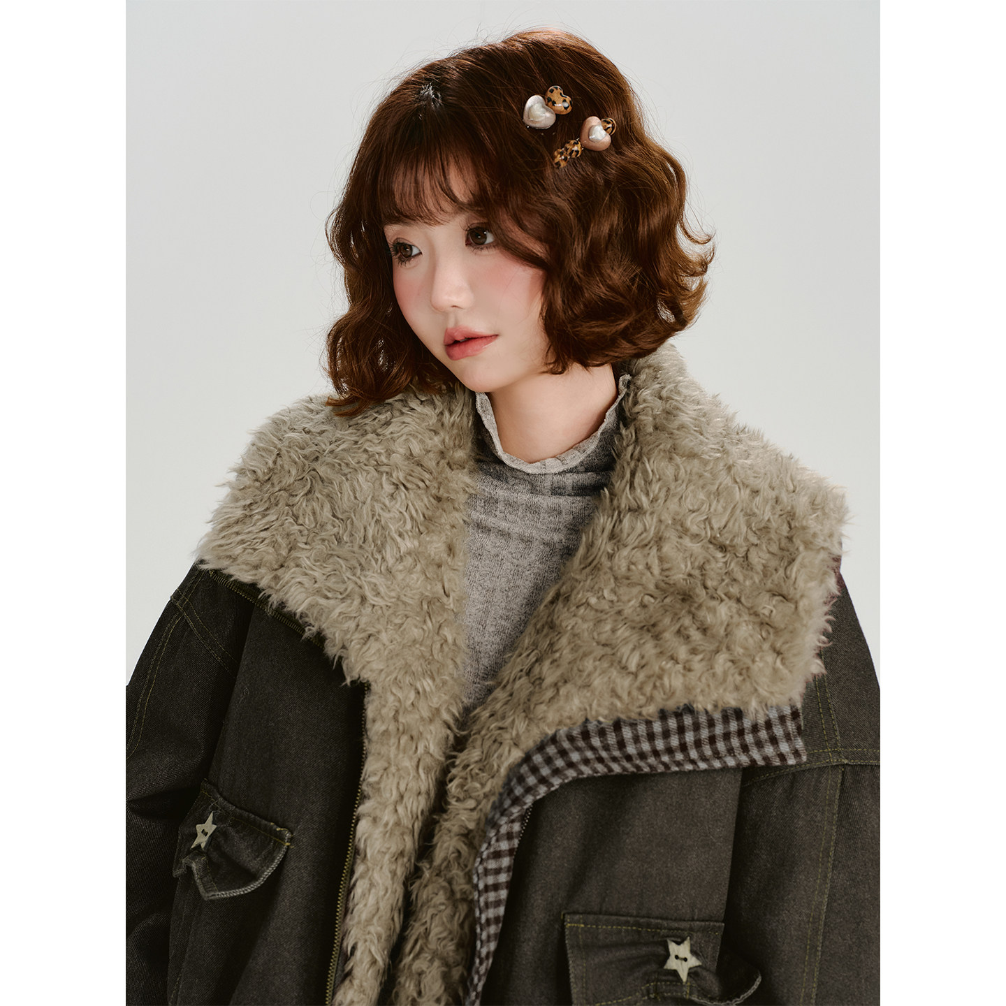 Girlyhalo美式复古翻领撞色拼接设计感夹克外套女冬新款加厚棉服,淘宝优惠券,粉丝福利购,淘宝优惠卷