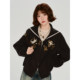 Girlyhalo American retro embroidered navy collar jacket ແມ່ຍິງດູໃບໄມ້ລົ່ນແລະລະດູຫນາວໃຫມ່ zipper ວ່າງສອງດ້ານເທິງ
