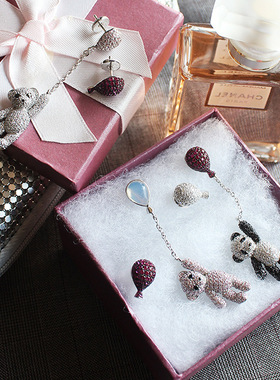 925银微镶锆石不对称耳坠项链