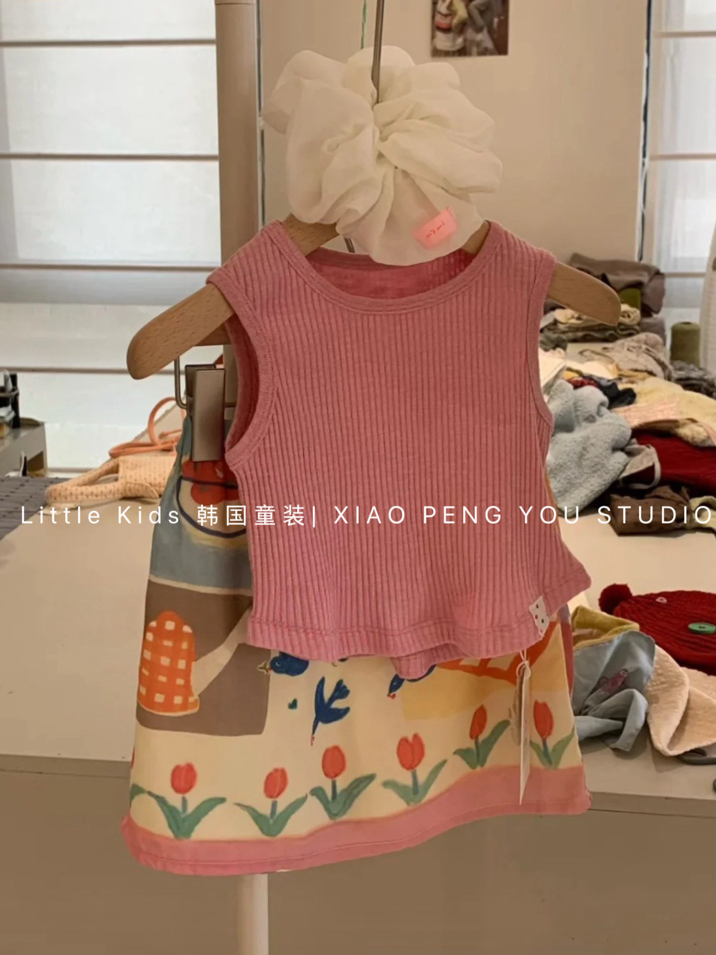 女童短袖T恤套装夏装2026坑条背心+半身裙女宝吊带涂鸦半裙两件套,淘宝优惠券,粉丝福利购,淘宝优惠卷