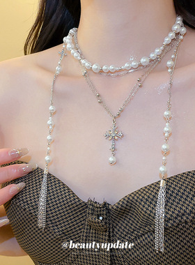 辣妹甜酷风玻璃串珠镶钻十字架多