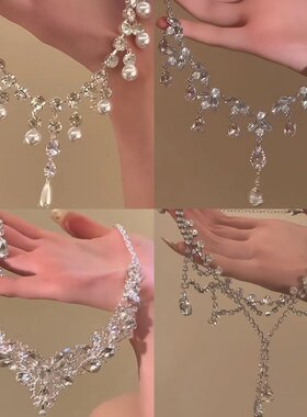 镶钻花朵水滴吊坠珍珠项链女小众