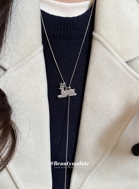 秋冬新款镶钻小鹿吊坠项链冷淡风