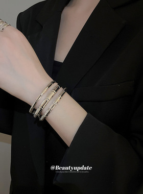 金属纹路三层开口手镯套装欧美夸