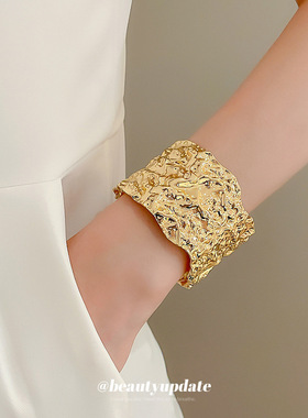 欧美跨境高级感几何褶皱金属手镯