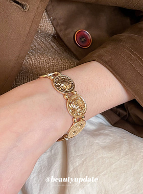 欧美跨境圆形人像手链中古vintag