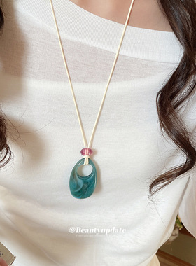 蜡绳树脂椭圆形吊坠项链休闲时尚