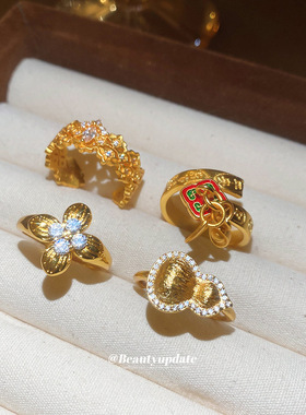 新款花朵元宝葫芦开口戒指新中式