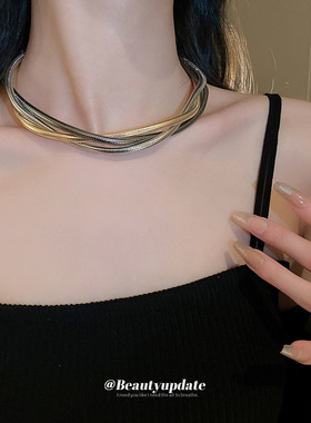 金属多层缠绕麻花项链百搭冷淡风