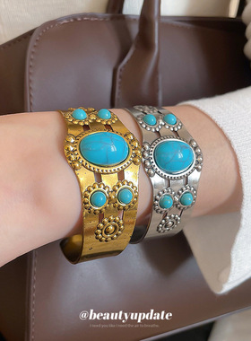 中古vintage金属花朵开口手镯波