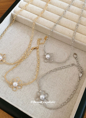 韩系ins镂空花朵珍珠项链手链休