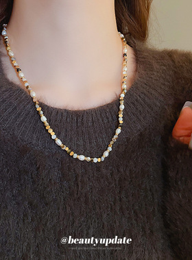 美拉德淡水珍珠玛瑙串珠项链秋冬