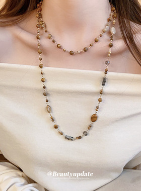 真金电镀美拉德几何串珠项链女复