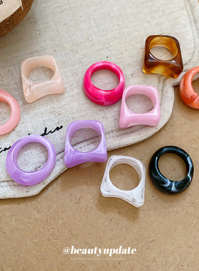 亚克力晕染方形圆形戒指两件套清