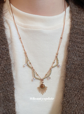 锆石树脂圆形水滴吊坠项链轻奢小