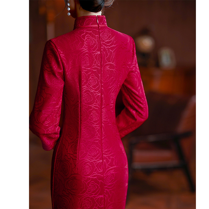 红色旗袍女小个子妈妈婚宴礼服高端喜婆婆婚宴装大码改良2024新款
