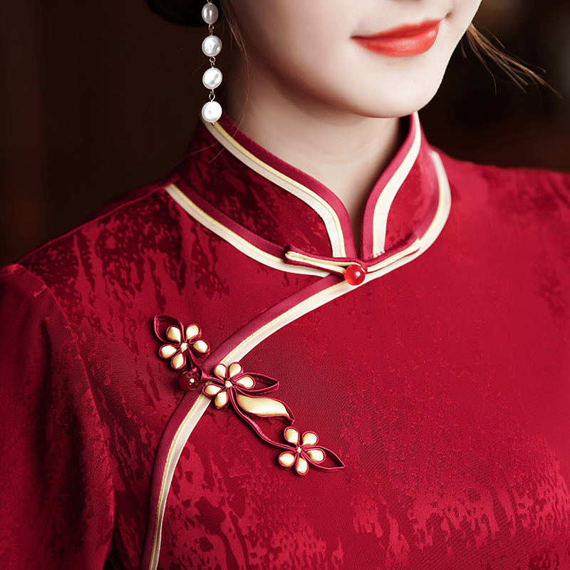 喜婆婆婚宴礼服平时可穿2024新款红色旗袍新娘妈妈高贵高端大气