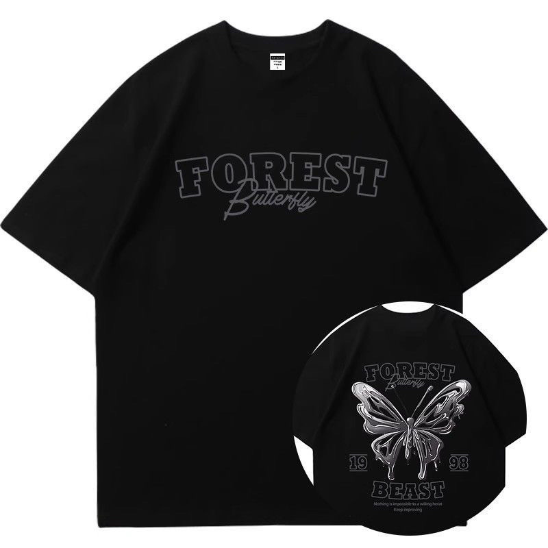 orm邝玲玲同款美式复古黑色短袖t恤女夏季装宽松酷飒风潮牌上衣服 - 图0