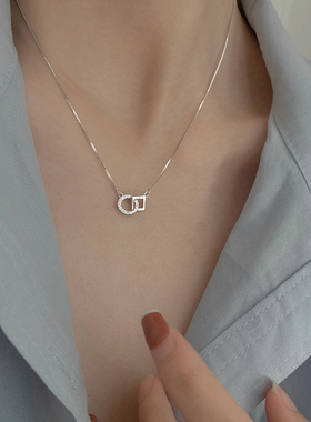 s925环环双扣女夏风百搭几何项链