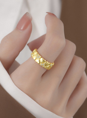 女925银轻奢食指戒双层爱心戒指