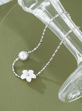 女925银花朵珍珠手链高级手饰