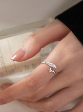 女925银日韩羽毛戒指个性简约
