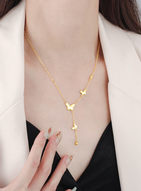 925银女超仙锁骨链蝴蝶流苏项链