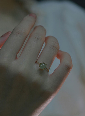 女925银日韩小众设计和田玉戒指