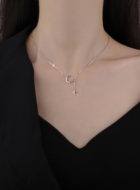 925银月亮流苏项链轻奢小众