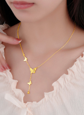 925银女锁骨链蝴蝶流苏项链