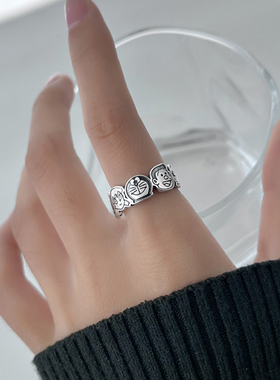 女925银多来a梦戒指复古做旧
