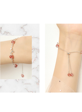 925纯银草莓水晶桃花文艺复古ins