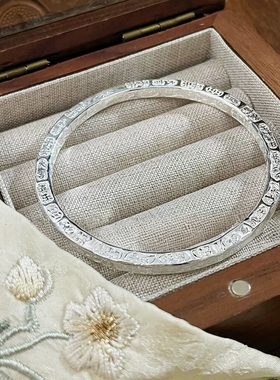 Star Ray四方吉言银手镯女纯银99足银平安喜乐闭口实心镯子新中式