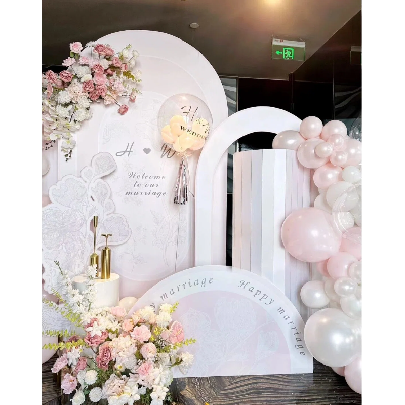 粉色系列订婚背景墙KT板简约高级感婚宴背景布置全套摆件