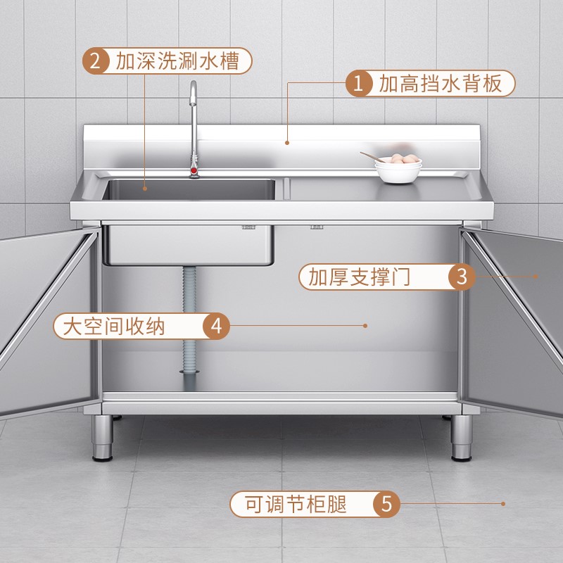 不锈钢水槽柜式洗菜盆加厚水池柜商用食堂单双水池消毒池大通池-图1