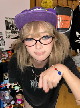 原创y2k紫色辍学熊可调节平檐鸭舌帽女甜酷卡通动漫帽子棒球帽男