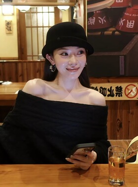 张婧仪同款黑色羊毛翻檐礼帽女秋冬季高级感保暖百搭显脸小渔夫帽