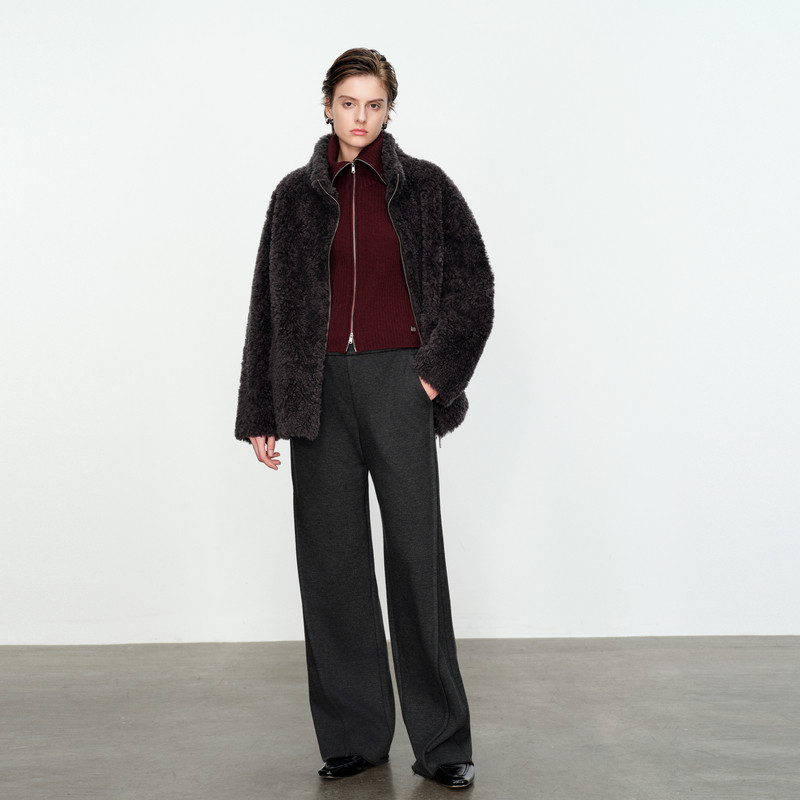 婉甸/格雷灰皮毛一体外套冬季新品H型女士外套1234O80DS4