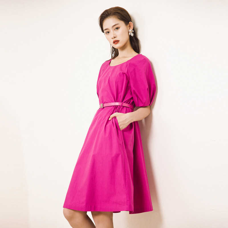 婉甸夏季玫紫色短袖连衣裙1242N12RS2