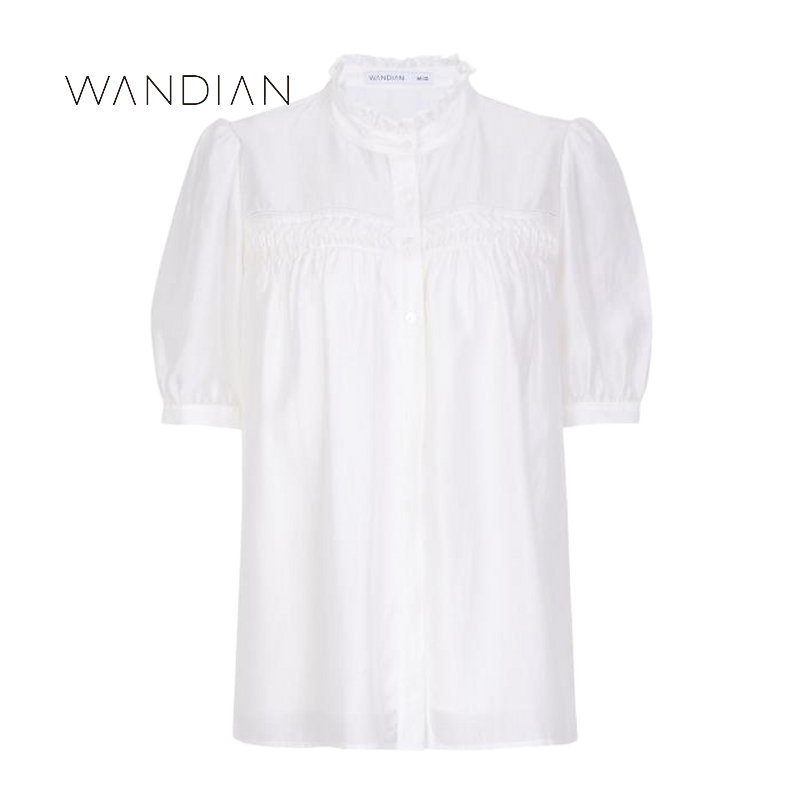 婉甸香槟米短袖上衣夏季新品宽松塔克工艺舒适小衫1232S15DJ5 - 图3