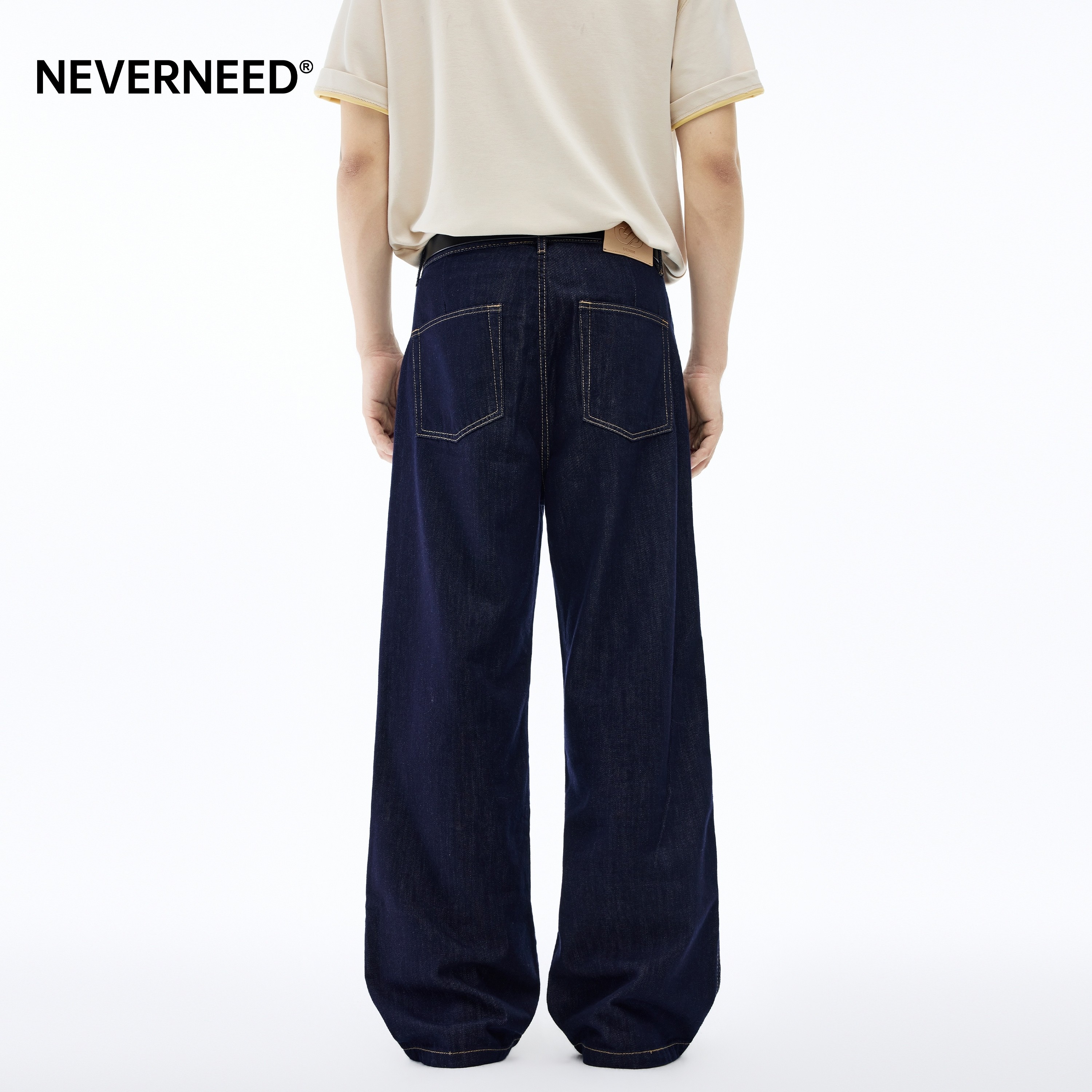 NEVERNEED原色天丝莱赛尔牛仔裤男春季美式潮牌cleanfit宽松A字裤,淘宝优惠券,粉丝福利购,淘宝优惠卷