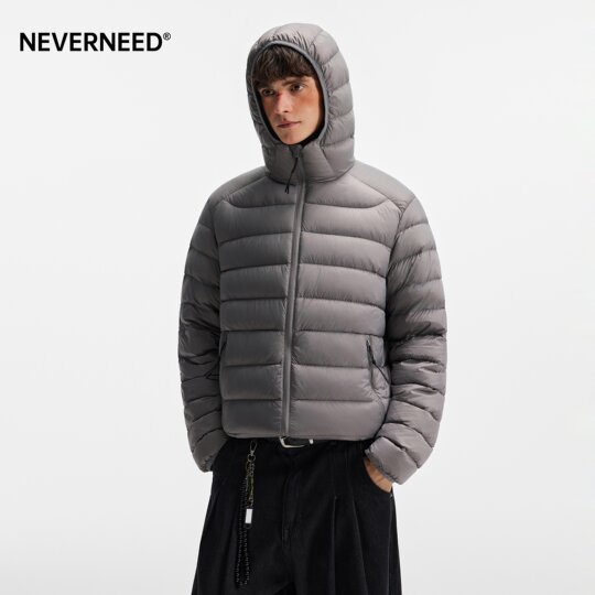 NEVERNEED rib hooded down jacket for men and women